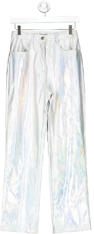 AMYLYNN Space Holographic Metallic Trousers UK XS Trousers Formal Black