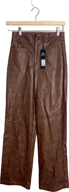 Fashion Nova Brown Azalea Washed Faux Leather Trouser XS Trousers trendy modern