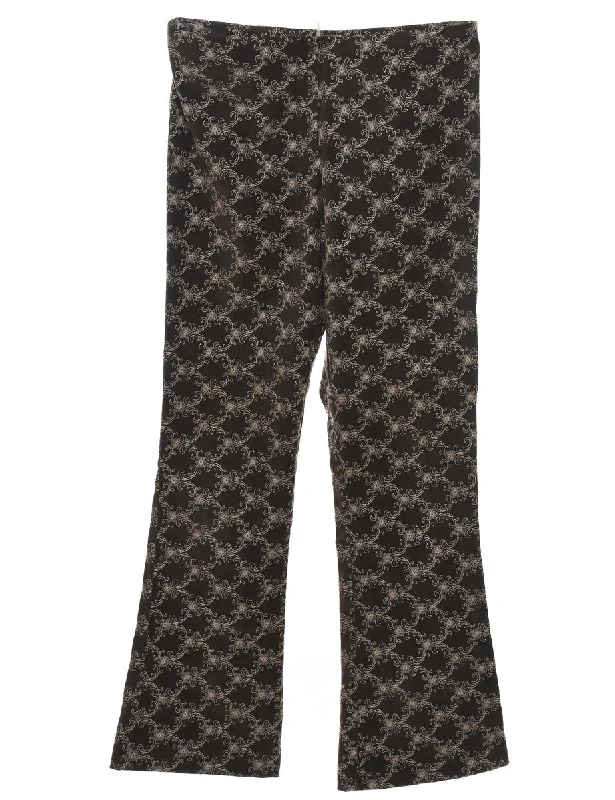 Y2K Floral Print Embroidered Trousers - W32 L32 Trousers Business Professional