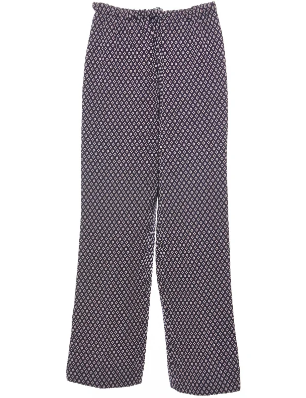 Geometric Pattern  Blue & Red Straight-Fit Trousers - W26 L30 Trousers Cargo pockets