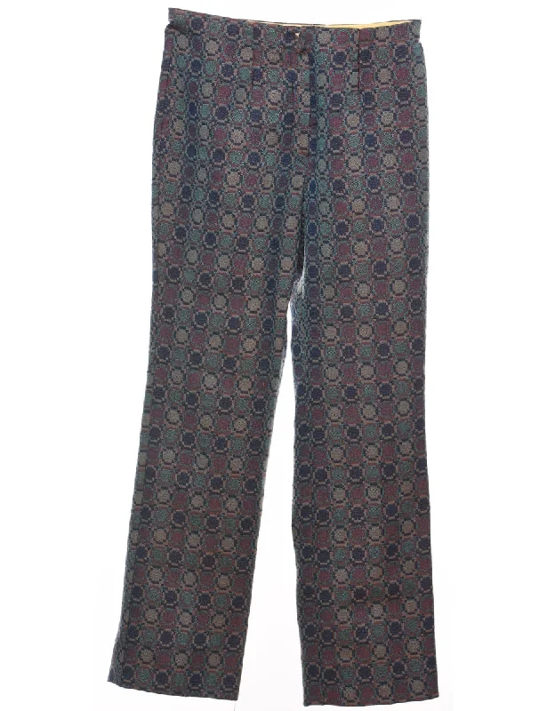 Geometric Pattern Vintage Blue & Purple Trousers - W28 L30 Trousers Solid Black