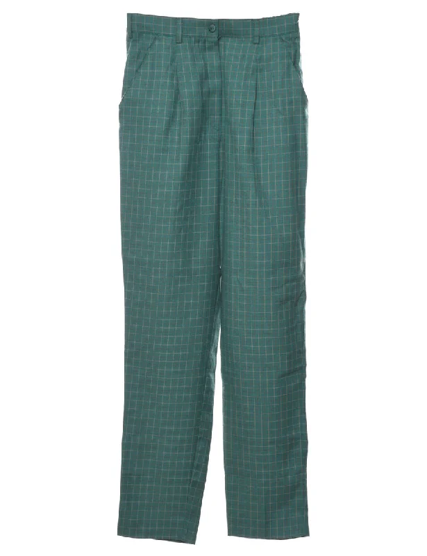 Green Checked Trousers - W26 L30 Trousers Leather Faux