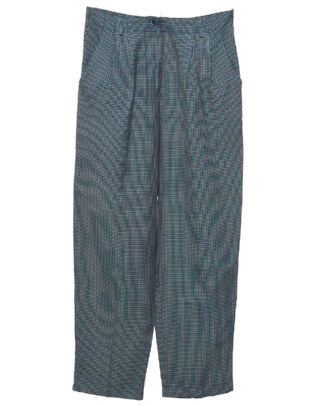 Green Checked Trousers - W27 L28 Trousers Low Rise Relaxed