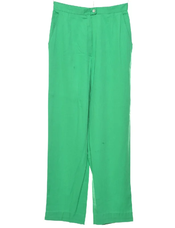 Green Trousers - W28 L30 Trousers Elastic Waist Soft