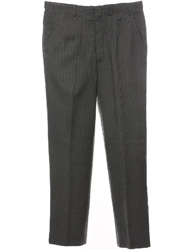 Grey Pinstriped Trousers - W34 L31 Trousers Yoga Stretchy