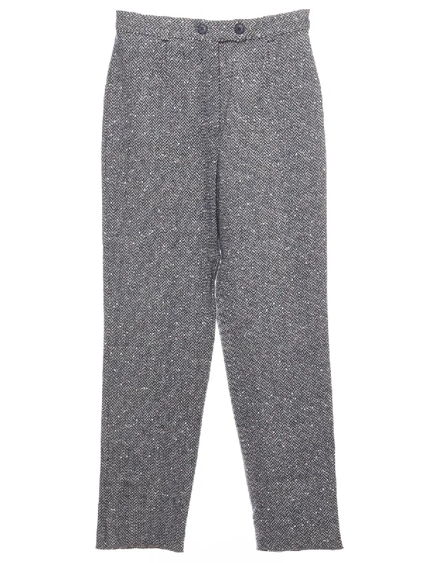 Herringbone Tweed Green & White Trousers - W28 L31 Trousers Brand Named