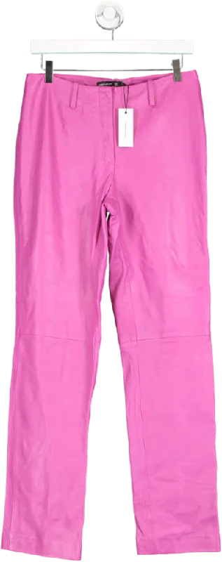 Karen Millen Pink Leather Straight Leg Low Waist Trousers UK 10 Trousers Modern Contemporary