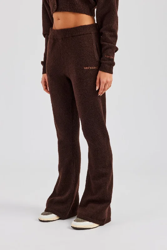 Knitted Flare Trouser - Chocolate Trousers Timeless Classic