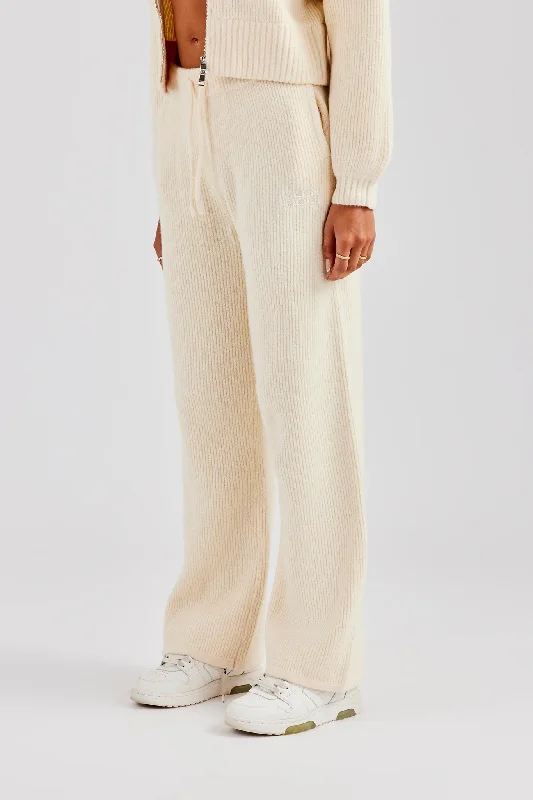 Knitted Straight Leg Trouser - Oatmeal Trousers Essential Wardrobe