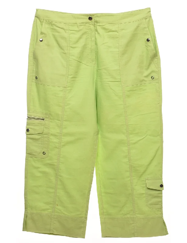 Lime Green Y2K Cargo Trousers - W34 L24 Cropped Trousers Casual Linen