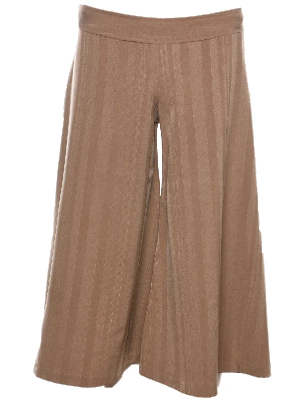 Low-Rise Striped Light Brown Flared Y2K Trousers - W35 L21 Trousers Fleece Cozy