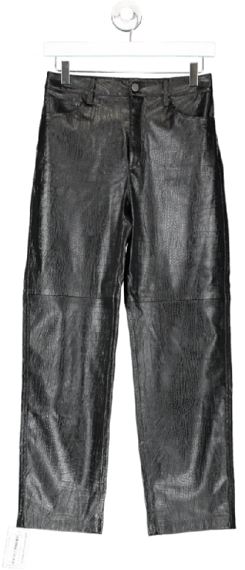 MANGO Black Animal Print Effect Straight Trousers UK 6 Trousers Summer Linen