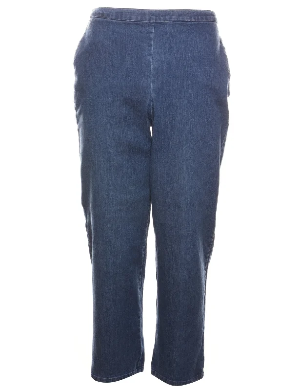 Medium Wash Casual Denim Trousers - W30 L27 High Waist Slim Fit Ankle Length