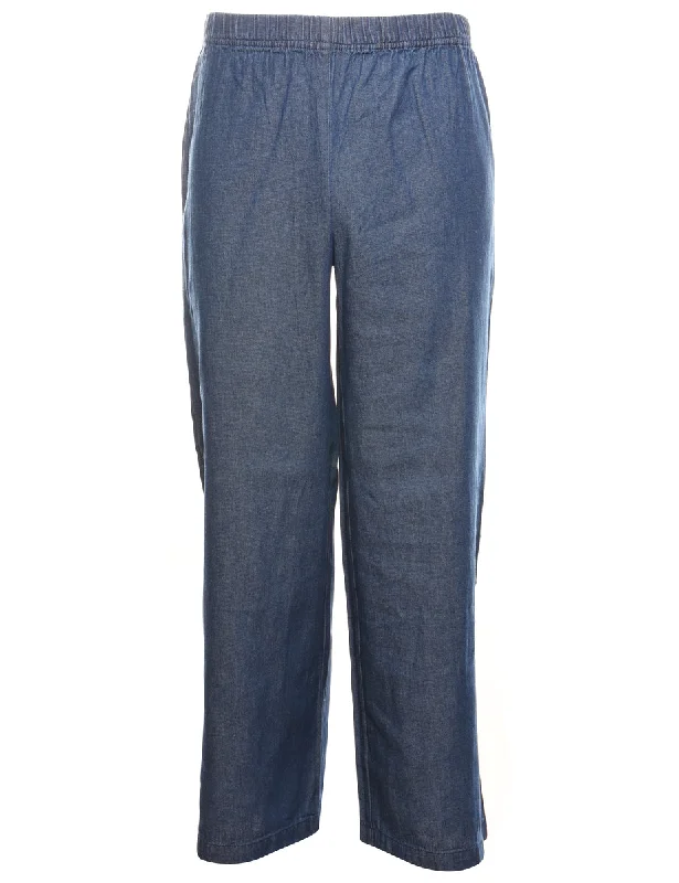 Medium Wash Wide-Leg Denim Trousers - W26 L30 Trousers practical easy-care