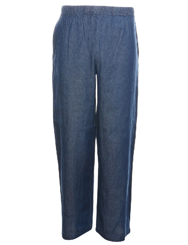 Medium Wash Wide Leg Denim Trousers - W26 L31 Trousers Elastic Waist Soft