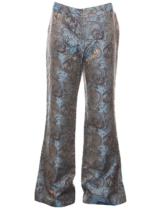 Metallic Paisley Pattern Multi-Colour Y2K Trousers - W30 L33 Trousers Silk Elegant