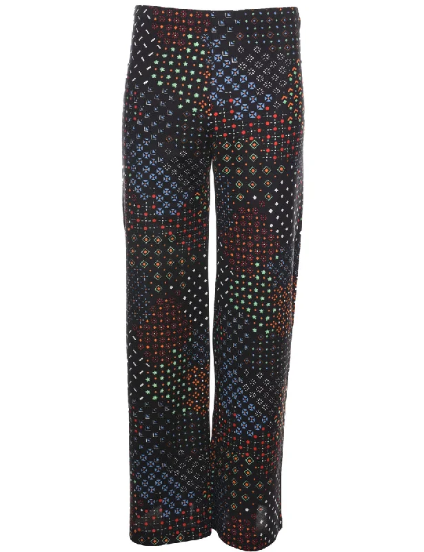 Multi-Colour 1970s Floral Trousers - W25 L31 Trousers Satin Smooth