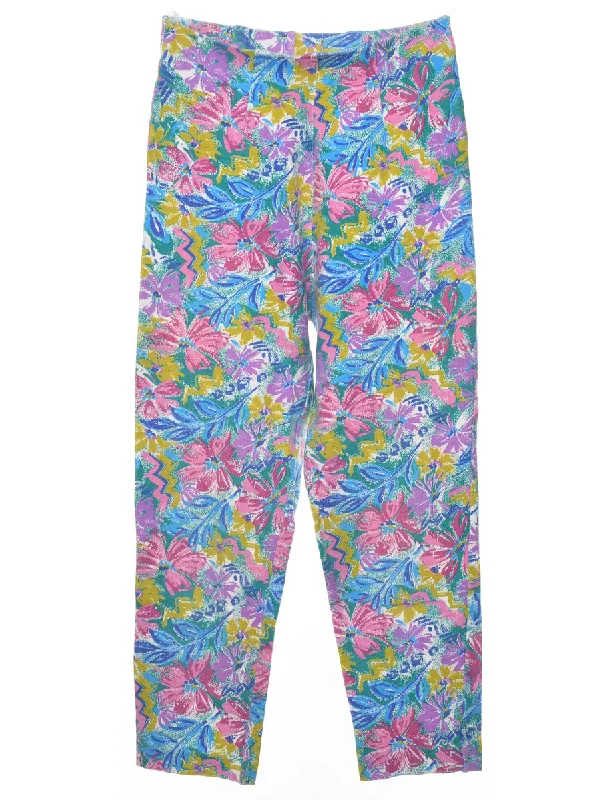 Multi-colour Floral Print Trousers - W24 L24 Trousers Prom Sequined