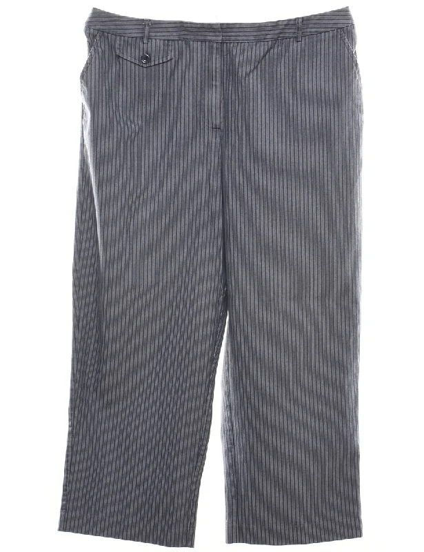 Navy Striped Cropped Trousers - W34 L23 Trousers Handmade Artisanal