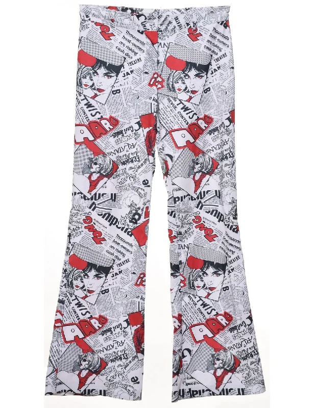 Novelty Print Trousers - W30 L32 Trousers Tapered Slim Fit