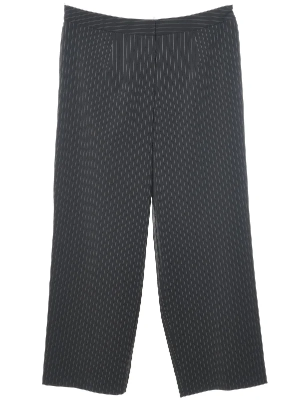 Pinstriped Black Casual Trousers - W34 L28 Trousers Fall Fleece