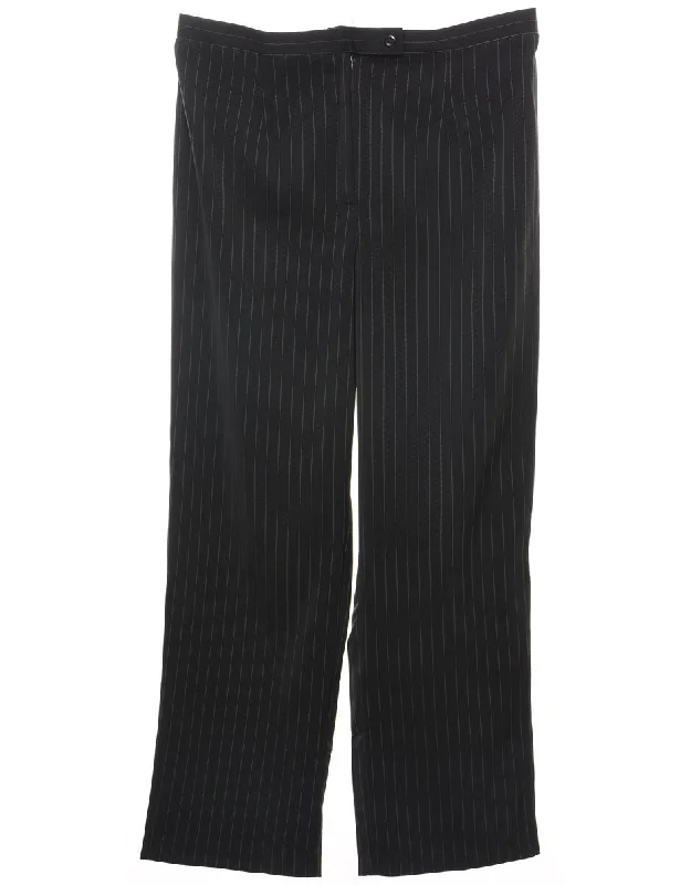 Pinstriped Black & White Wide-Leg Trousers - W36 L30 Trousers Cargo Utility