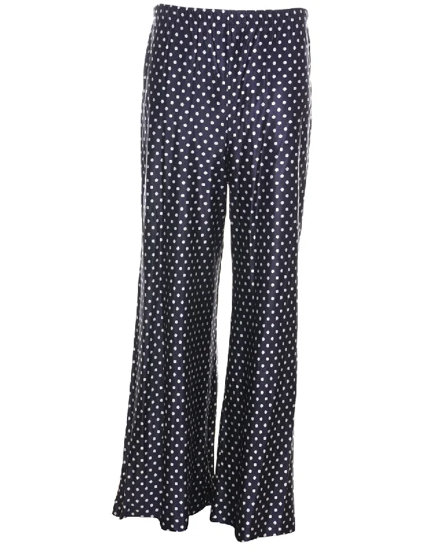 Polka Dot Print Navy & White Flared Trousers - W26 L31 Trousers Denim Blue