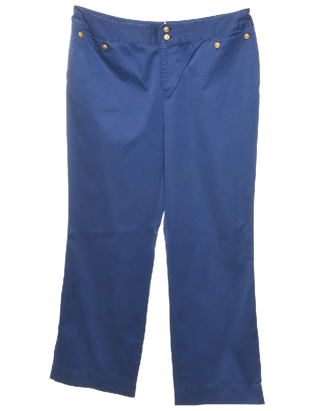 Ralph Lauren Navy Trousers - W39 L32 High Waist Slim Fit Ankle Length