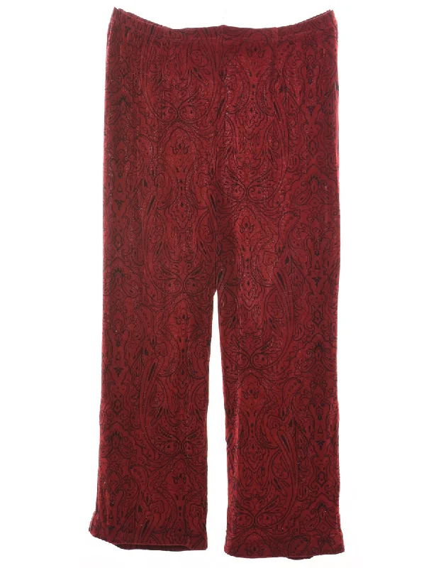 Red & Black Paisley Design Sparkly Trousers - W34 L25 Trousers cozy comfortable