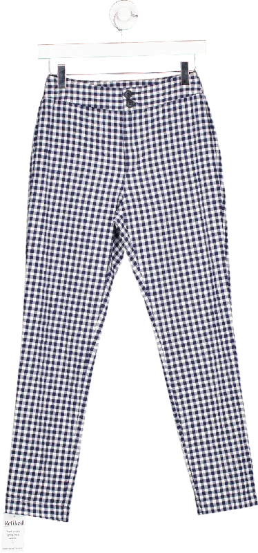 Seen Worn Kept Blue and White Gingham Check Trousers UK 8 Trousers Leather Faux