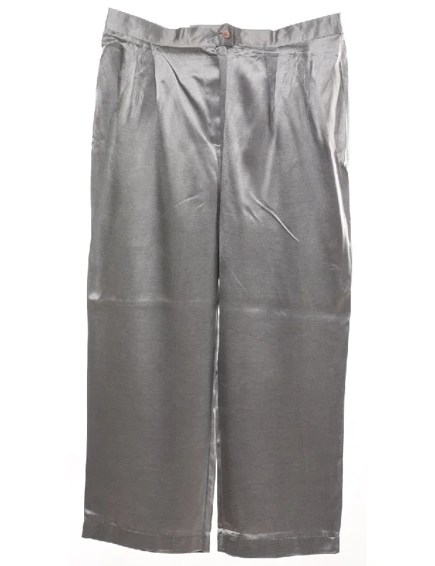 Silver Metallic Shiny Wide-Leg Trousers - W34 L25 Trousers fashionable chic