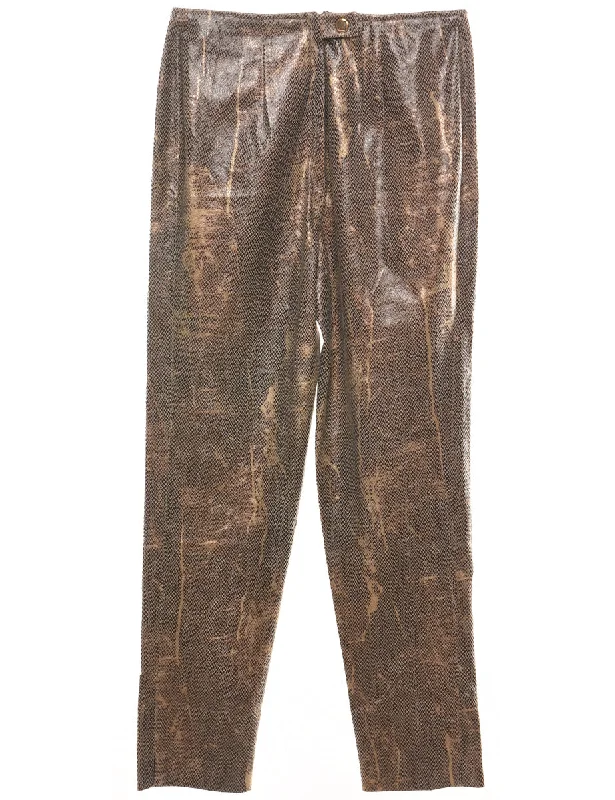 Snakeskin Pattern Brown Faux Leather Tapered Trousers - W34 L29 Trousers Summer Linen