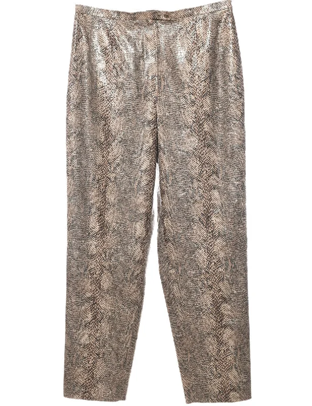 Snakeskin Pattern Brown Tapered Trousers - W32 L31 Trousers cozy comfortable