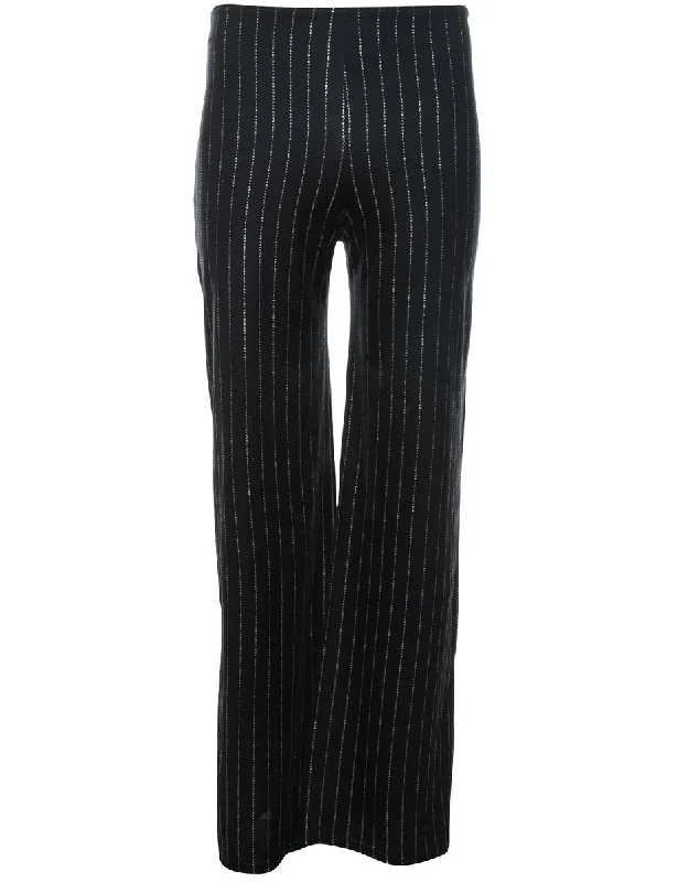 Striped Black & Silver Flared Trousers - W24 L31 Trousers Palazzo Wide Leg