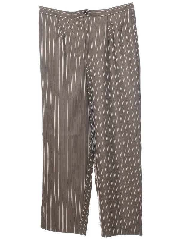 Striped Brown & White Tapered Trousers - W34 L29 Trousers Bootcut Casual