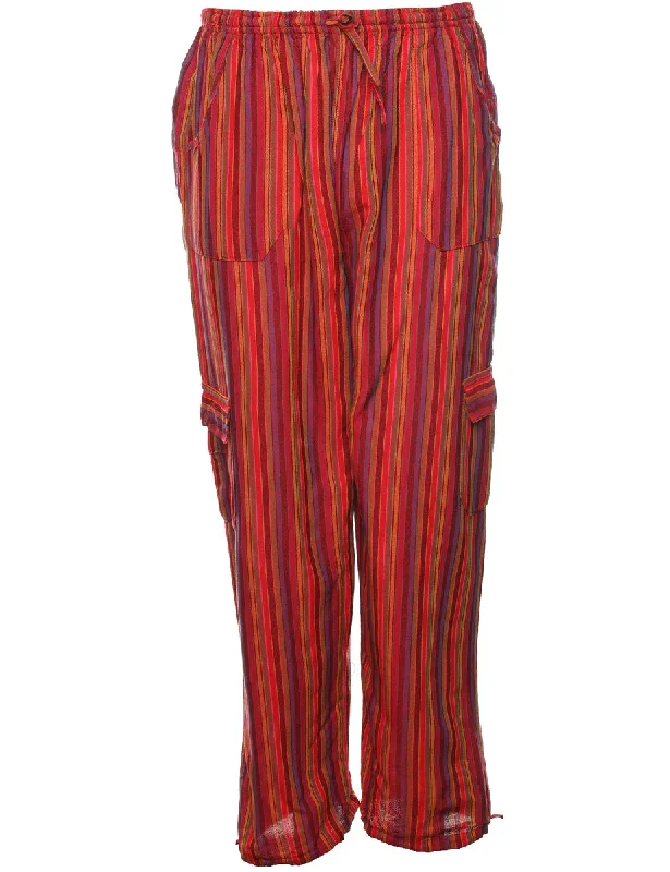 Striped Multi-Colour Casual Trousers - W24 L29 Trousers Culottes Wide Leg