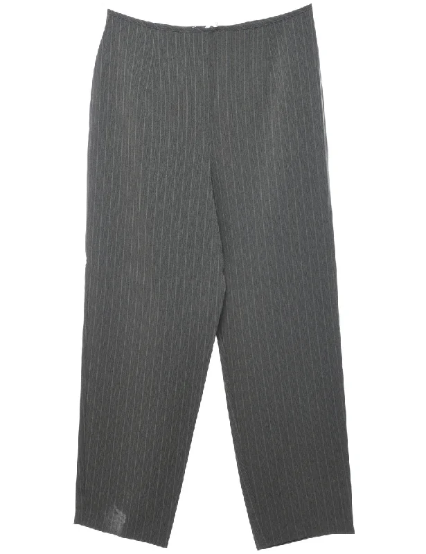 Striped Pattern Grey High Waist Trousers - W30 L29 Trousers Summer Linen