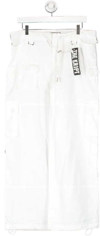 THE KRIPT White Cargo Trousers UK XXS-XS Trousers Ceremony Elegant