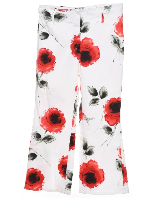 White Floral Print Trousers - W31 L27 Trousers Trousers Formal