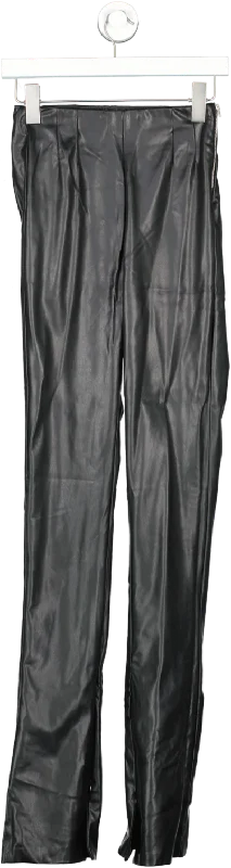 ZARA Black High Waist Leather Look Zip Hem Trousers UK XS Trousers Top Rated