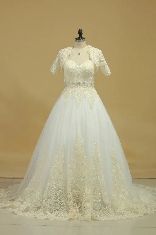 Open Back A Line Wedding Dresses Tulle With Applique And Beads Chapel Train Tunics Canvas sturdy