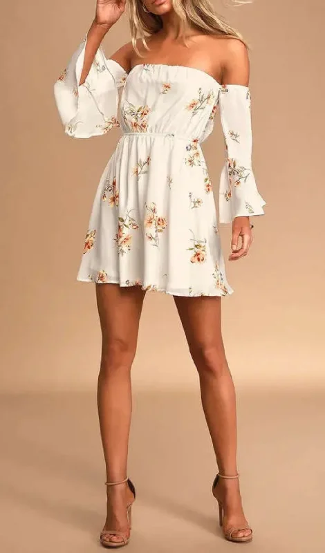 FLORAL VISCOSE OFF SHOULDER WOMEN'S MINI DRESS Tunics Fashionable chic