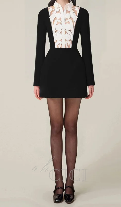 hollow a-line mini Dress in black Tunics Winter warm