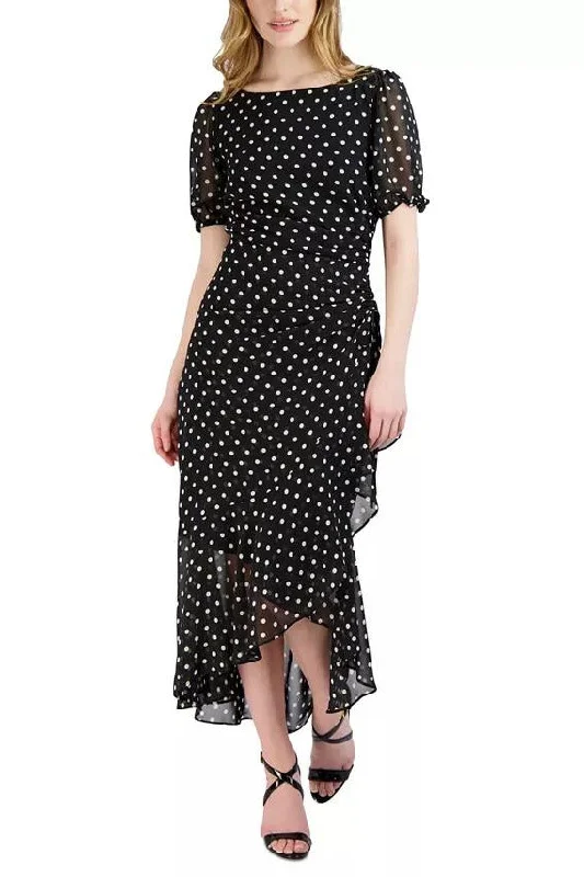 Julia Jordan Polka Dot Ruffled Maxi Dress Square Neckline Feminine