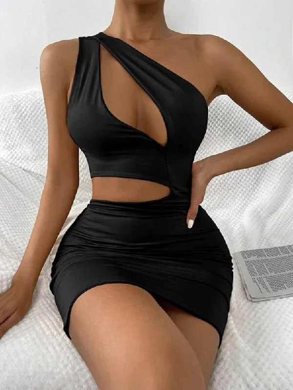 One Shoulder Cutout Bodycon Mini Dress Tunics Versatile functional