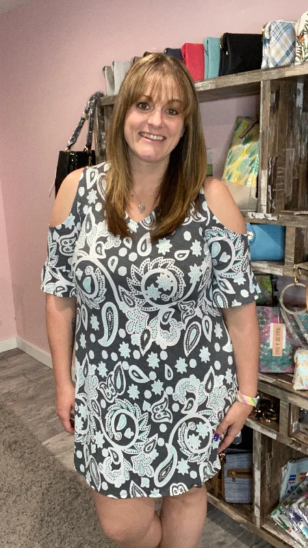 Paisley Ruffle Sleeve Cold Shoulder Dress Tunics Review highly