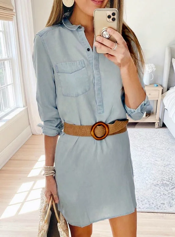 Slim Casual Office Lady Denim Solid Dresses Tunics Trendy modern