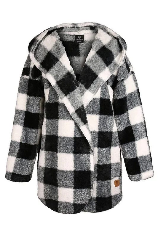 BB Collection Buffalo Plaid Cardigan Denim Fabric Leather Fabric Suede Fabric