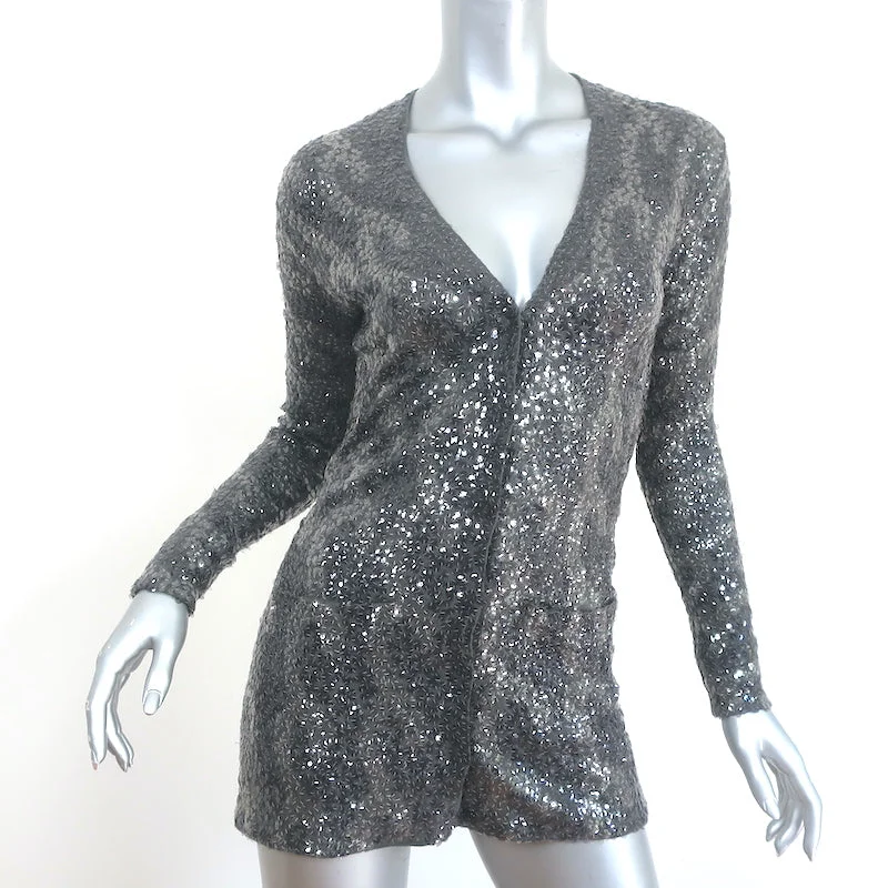 Burberry Sequined Cardigan Gray Wool Size Extra Small V-Neck Sweater Embroidered Appliqued Beaded