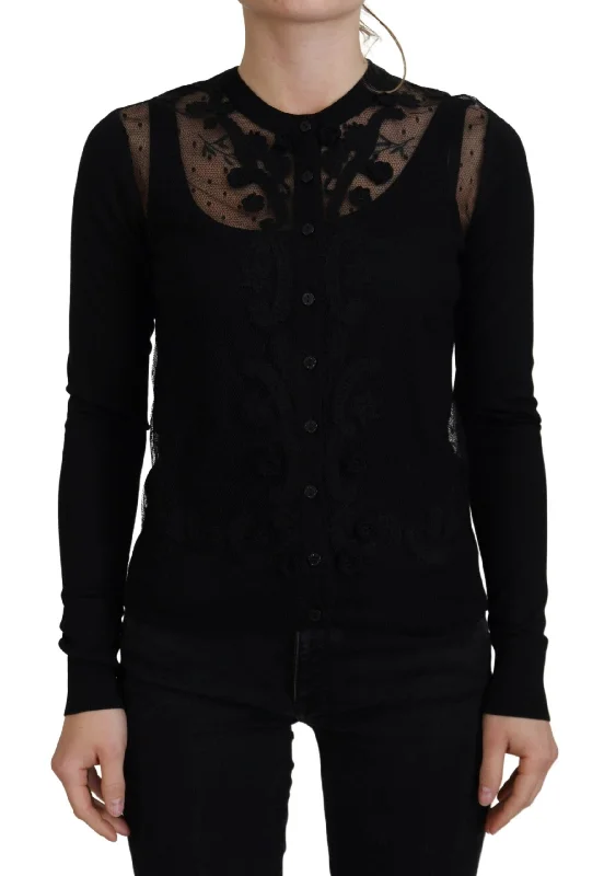 Dolce & Gabbana Elegant Black Floral Lace Cardigan Sweater Elegant Classic Vintage